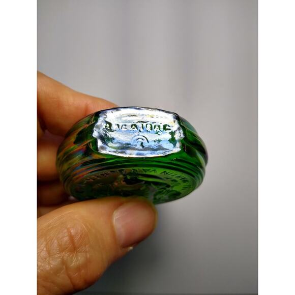 Wheaton Green Carnival Glass Bottle Martin Van Buren 1971 Mini 3" Vintage Retro - Picture 4 of 4